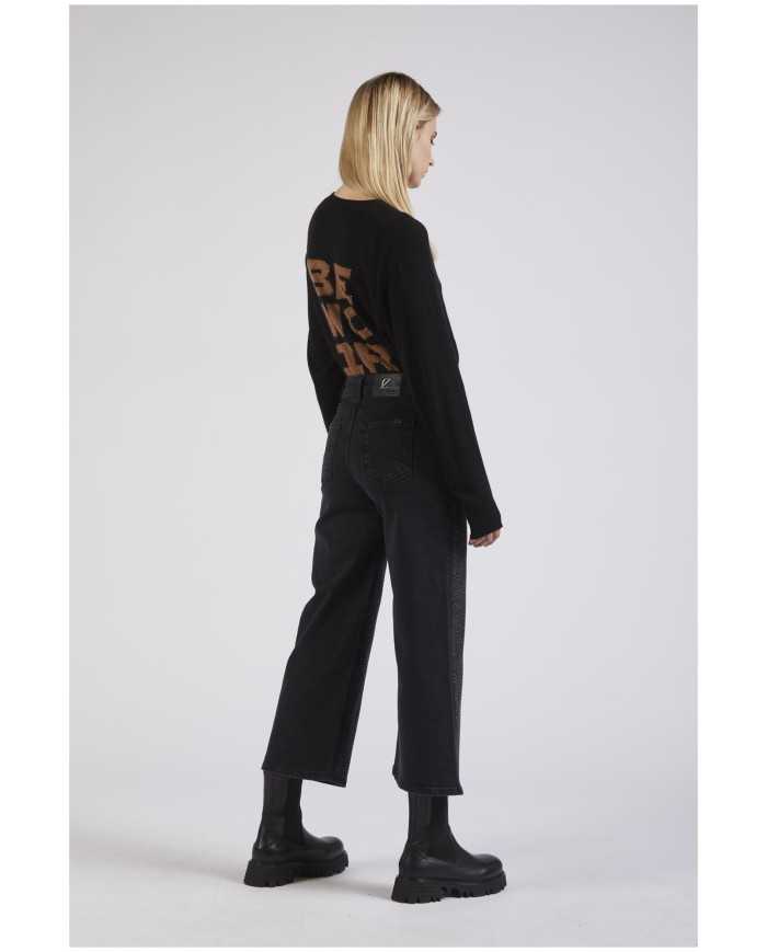 CafèNoir Jeans stretch con strass Nero - Glamour Calzature