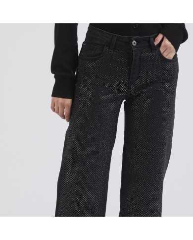 CafèNoir Jeans stretch con strass Nero - Glamour Calzature