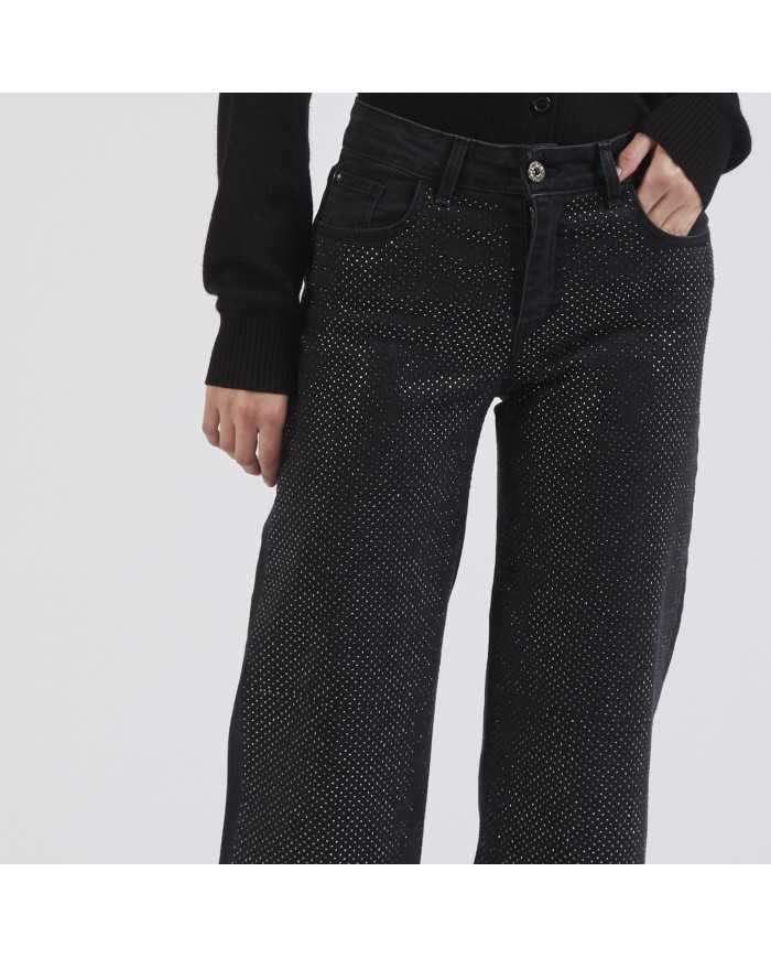 CafèNoir Jeans stretch con strass Nero - Glamour Calzature