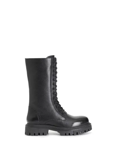 CafèNoir STIVALETTO 3/4 IN PELLE CON LACCI.NERO - Glamour Calzature