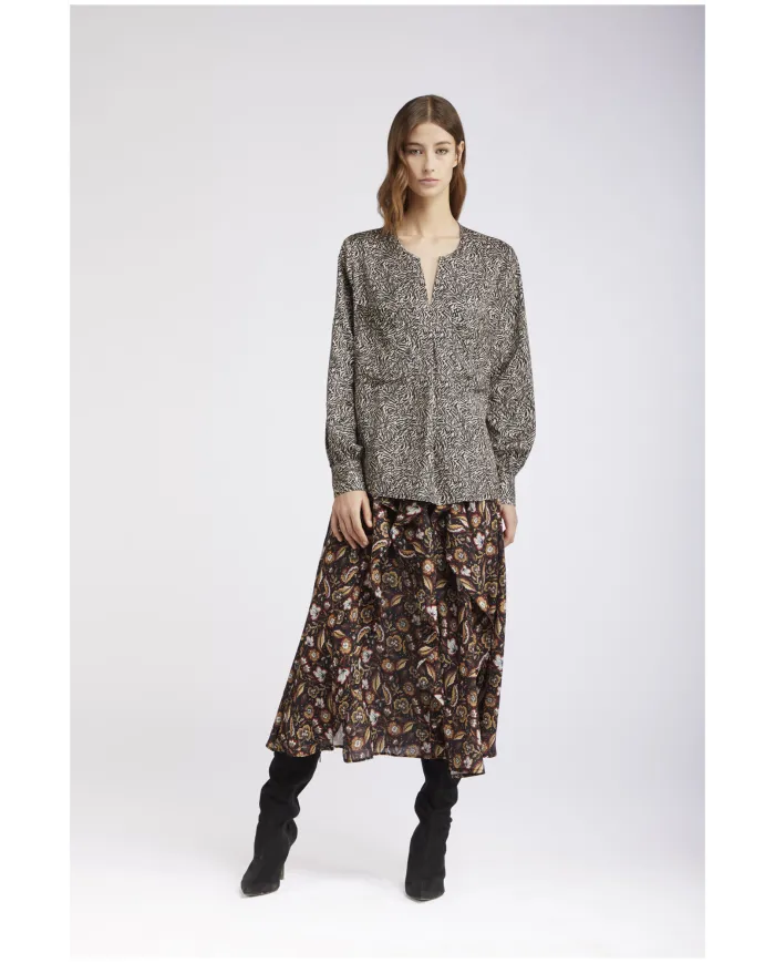 CafèNoir BLUSA STAMPATA CON PIEGA DAVANTI.NATURALE - Glamour Calzature