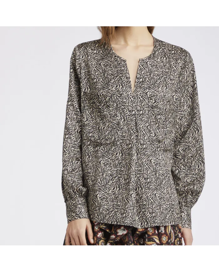 CafèNoir BLUSA STAMPATA CON PIEGA DAVANTI.NATURALE - Glamour Calzature