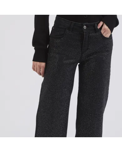 CafèNoir DENIM CULOTTE CON STRAS.NERO/NERO - Glamour Calzature
