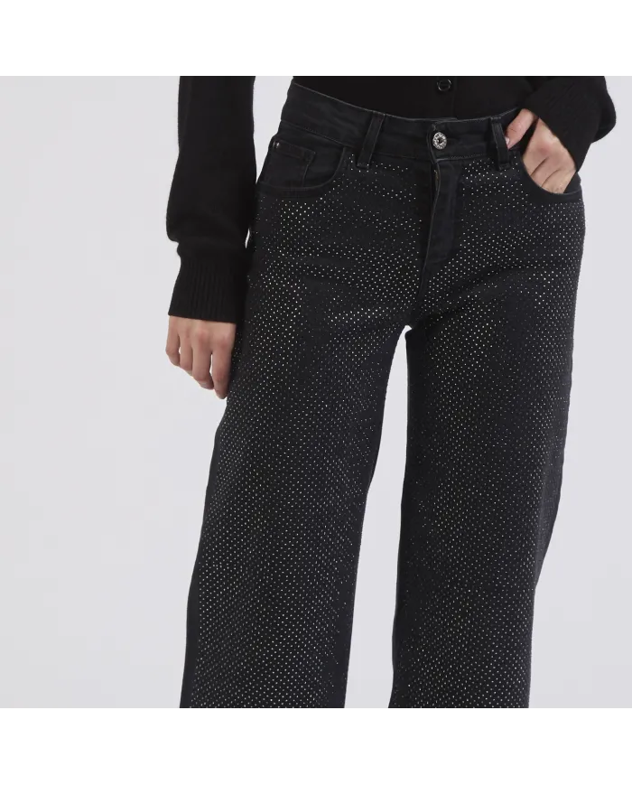 CafèNoir DENIM CULOTTE CON STRAS.NERO/NERO - Glamour Calzature