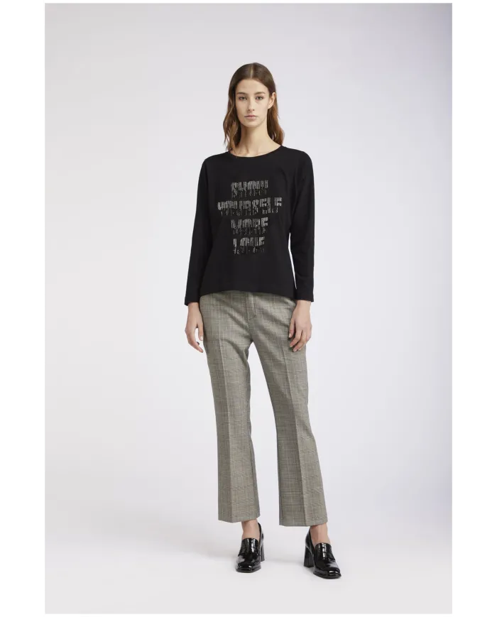 CafèNoir TSHIRT SCRITTA DI STRAS.NERO - Glamour Calzature