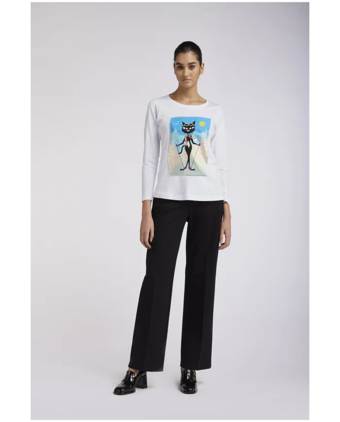 CafèNoir TSHIRT MANICA LUNGA STAMPA CAT NOIR SCIATORE.BIANCO - Glam... CafèNoir TSHIRT MANICA LUNGA STAMPA CAT NOIR SCIATORE.BIANCO - Glam...