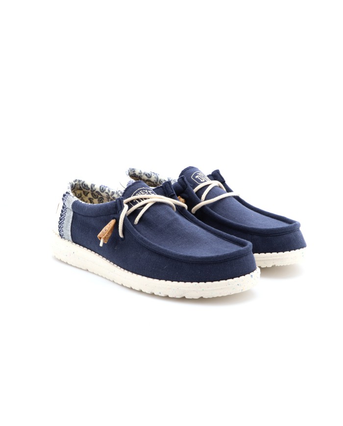 Hey Dude scarpe uomo wally break stitch slip on blu in tessuto